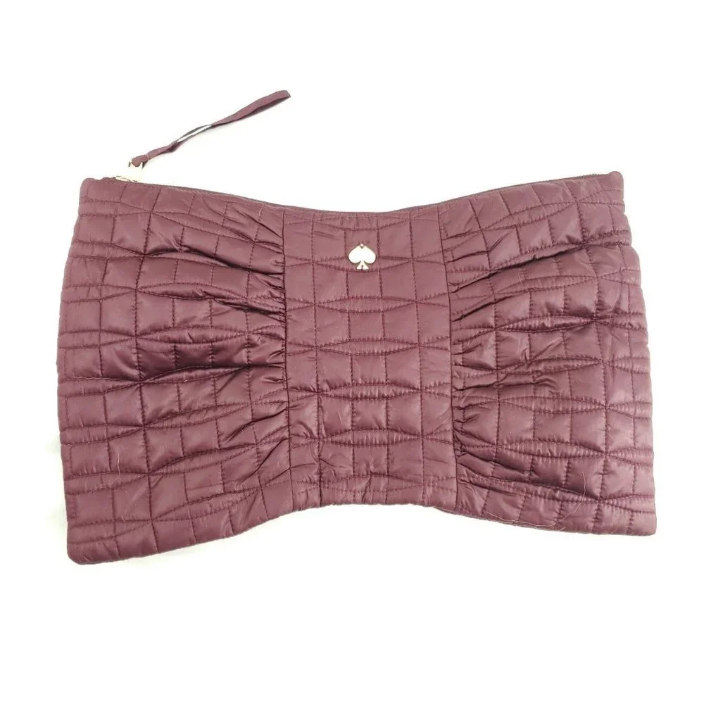 Kate Spade Womens Plum Quilted Classic Clutch Pouch With Gold Hardware
